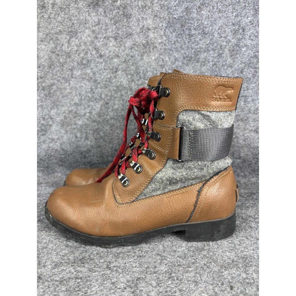 Sorel Boots Youth Size 5 Brown Leather Felt Waterproof Lace Up Zip NY1942-224